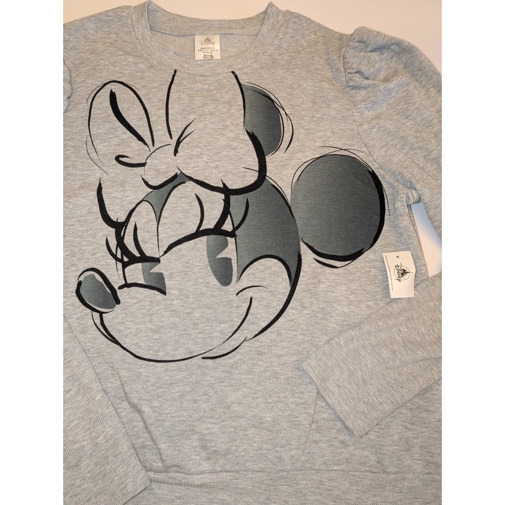 Disney Minnie Mouse Womens gray Puff Sleeve Summer Sweatshirt Size Large NWT - Picture 4 of 7